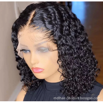 Short Bob Wig Brazilian Curly Lace Front Human Hair Wigs HD Transparent Lace Wigs Preplucked Hairline Wig For Women